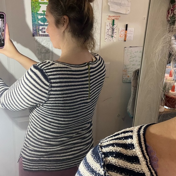 COPY - ADORABLE ART TO WEAR TOP SIZE L LARGE STRIPE CREAM BLACK EUC SWEATER SHIโฆ - Picture 8 of 13